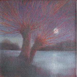Moon across the Lake, oil on canvas board, 15 x 15cm