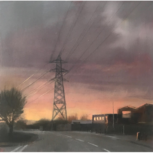 Sunset behind the Industrial Estate, oil on board, 20x20cm