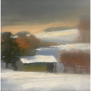 Sheep Shed in Winter, oil on board, 14.5 x 14.5cm