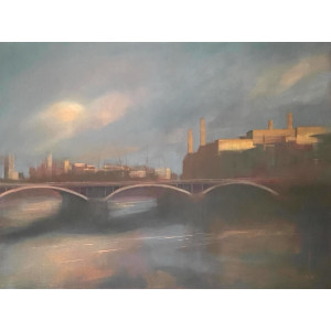  Battersea Power Station from Chelsea Bridge, oil on canvas, 46 x 61cm