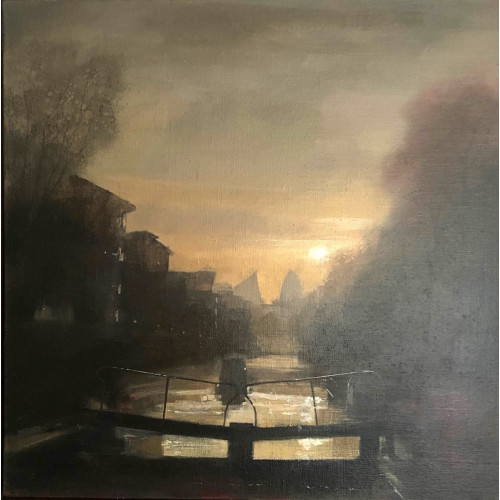 Hertford Union Canel, oil on linen board, 30 x 30cm