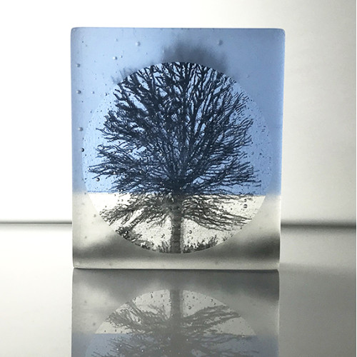 Frosted Birch Tree, sky blue and black, mini cast, 9x8cm	