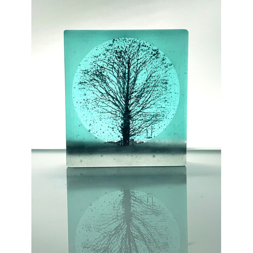Oak Tree and Swing, frosted black and light aqua mini cast, 9x8cm