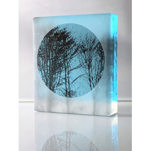 Tree Scape III, frosted turquoise, clear & black, mini cast, 9x8cm