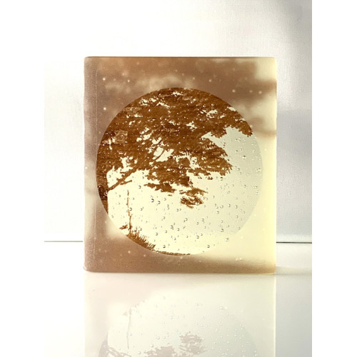 Under the Tree, frosted light amber & sepia, mini cast, 9x8cm