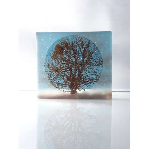 Great Oak, frosted sea blue & sepia, mini cast, 9x 8cm	