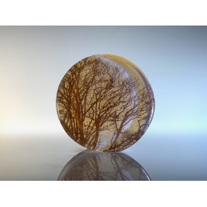Through the Branches, Sepia, Opaline and medium amber round cast, 12.5 x 4cm approx