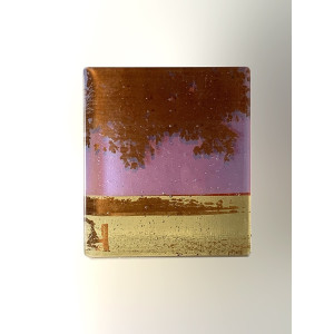 Forest Edge,  sepia, opaline and light coral glass, 9 x 8cm