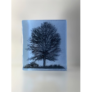 Birch Tree, black, opaline and light sky-blue glass, 9 x 8cm