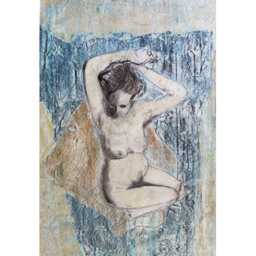 Reclining Nude (blue), oil on paper, 84.1 x 59.4cm