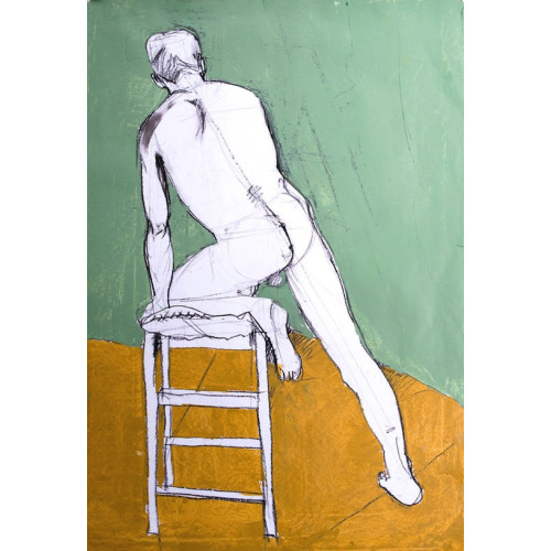Nude with stepladder, oil on paper, 84.1 x 59.4cm