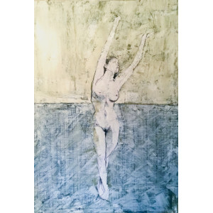 Stretching Nude, oil on paper, 84.1 x 59.4cm