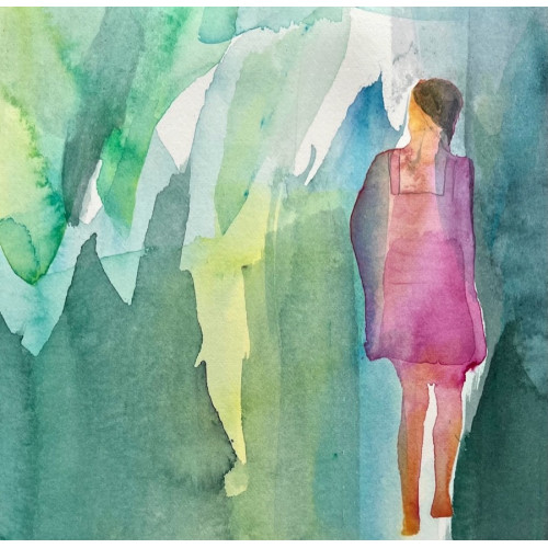 A Walk in the Garden, watercolour on paper, 14.5 x 14.5cm