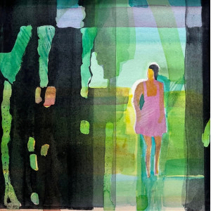 Spanish Garden, watercolour on paper, 14.5 x 14.5cm