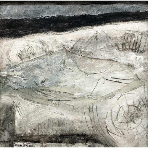 Fossils in the Stone, Purbeck, oil on board, 23 x 23cm