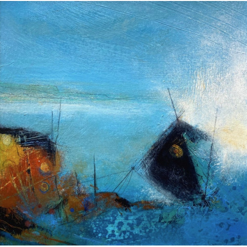 The Wreckless Sea, mixed media on board, 26 x 26cm