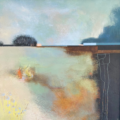 Created Landscape, acrylic and oil pastel on board, 19 x 19cm