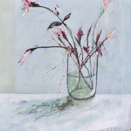 Pink Stems, oil on board, 30 x 30cm