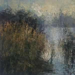 Through the Reeds, oil and cold wax on board, 30 x 30cm