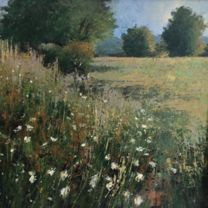 A Morning in June, oil and cold wax on board, 65 x 65cm
