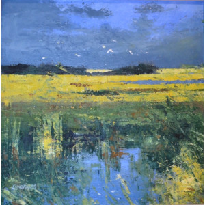 October Marshland,  oil and cold wax on board, 44 x 44cm