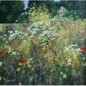 July Field Margin, oil and cold wax on canvas, 85 x 85cm