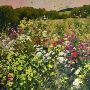 Evening Meadow, oil and cold wax on canvas, 95 x 95cm