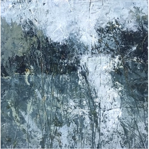 Across the Floods, oil and cold wax, 15.2 x 15.2cm 	