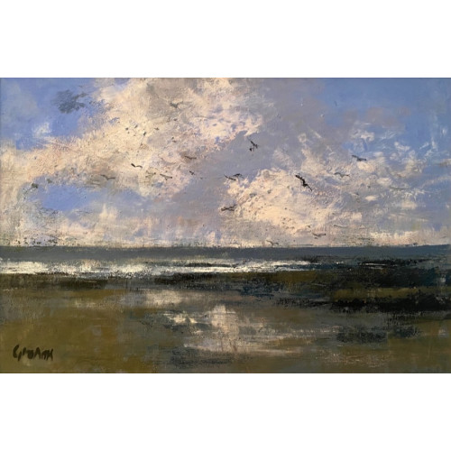 A Windy Day with Gulls, oil and cold wax on panel, 40 x 60cm