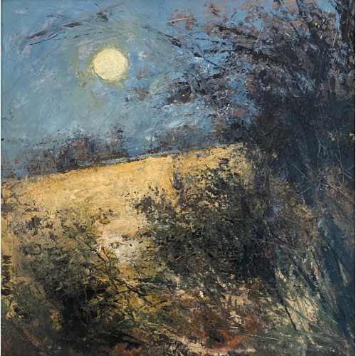 Winter Moonrise, oil and cold wax on panel, 30 x 30cm	