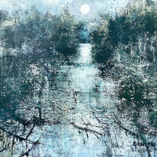 Moonlit Water, oil and cold wax on canvas, 76 x 76cm