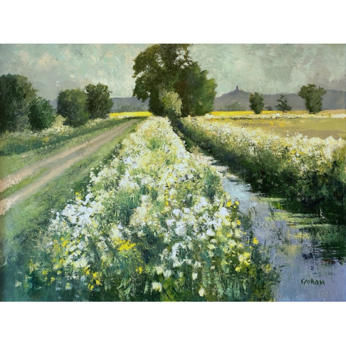 Towards Glastonbury , oil and cold wax  on board, 90 x 120cm