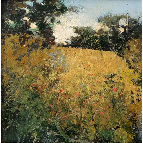 Poppy Field 2,  oil and cold wax  on board, 20.5 x 20.5cm