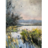 Early Evening, Somerset Levels, oil and cold wax  on board, 90 x 147.5cm