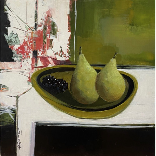 Still life with Pears & Blackberries, acrylic on panel, 30 x 30cm	
