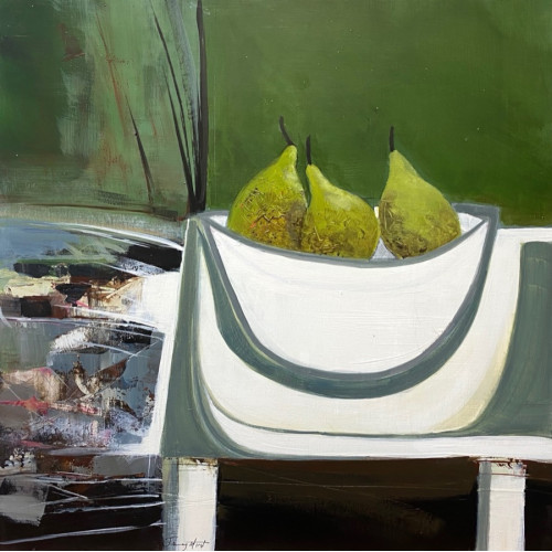 Still life with Bowl of Pears, acrylic on panel, 50 x 50cm	
