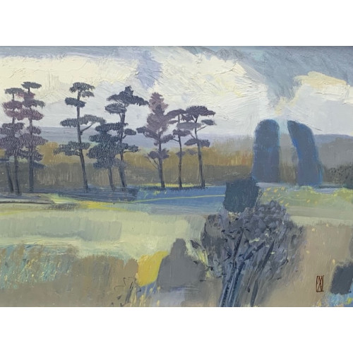 Pines, Avebury, oil on panel,  24x31cm