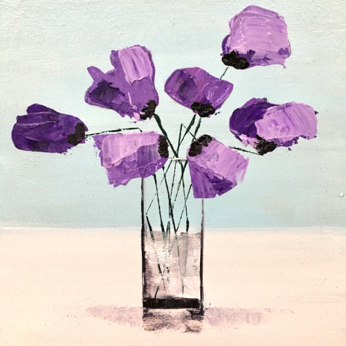 Purple Himalayan Poppies II, acrylic on board,  20 x 20cm