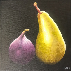Pear and Fig IV, acrylic on canvas, 20 x 20cm