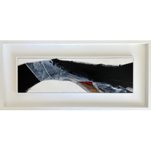 Tir lll, acrylic, gesso & charcoal on paper laid down on wood, 11.5 x 37.5cm